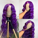 Purple Wavy Wig Human Hair Long Colored Lace Front Wigs