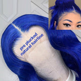 Royal Blue Wavy Wig Human Hair Long Colored Lace Front Wigs