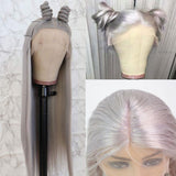 Silver Grey Human Hair Wig Long Colored Lace Front Wig