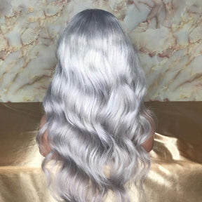 Silver Grey Wavy Wig Human Hair Long Colored Lace Front Wigs